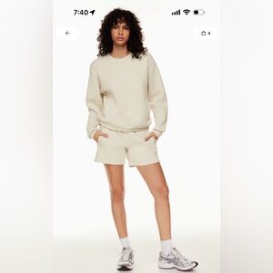 Aritzia Super Fleece Sweatshirt and Sweatshorts Set in Matte Pearl